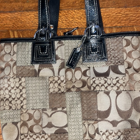Coach Patchwork Canvas Tote with patent leather handles tag also silver hardware - Picture 5 of 7